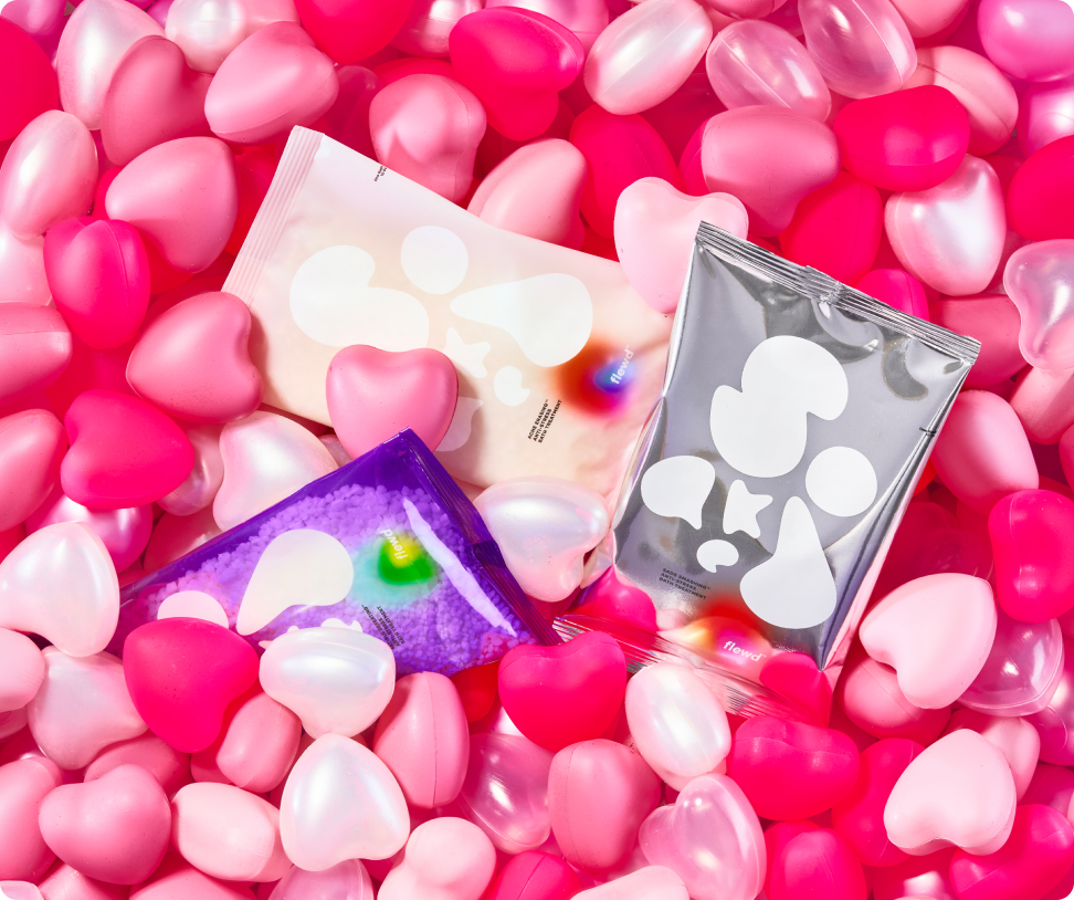 best of the best bundle: ache erasing, fatigue defeating and sads smashing soak pouches on pink hearts