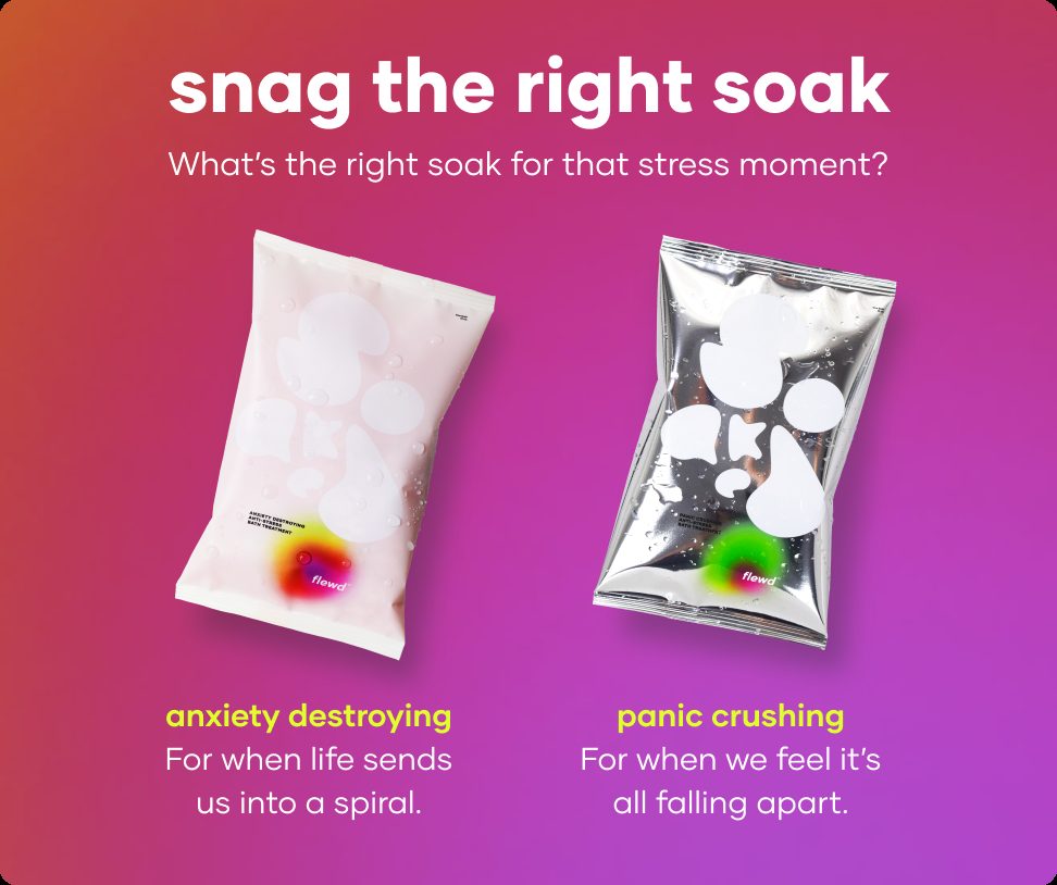 Anxiety Destroying and Panic Crushing stresscare bath soak pouches side by side