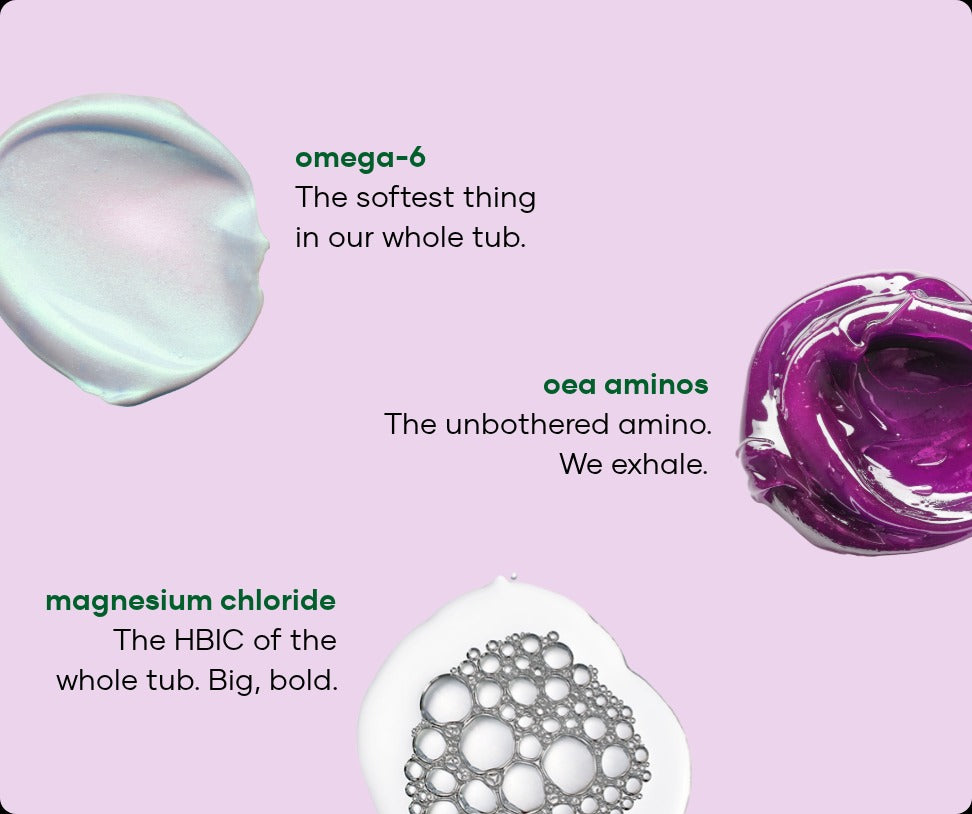 Cramp Deleting soak ingredients: omega-6, OEA aminos and magnesium chloride