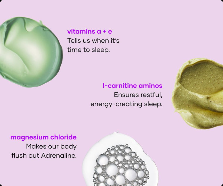Insomnia Ending soak ingredients: vitamins A and E, L-carnitine aminos and magnesium chloride