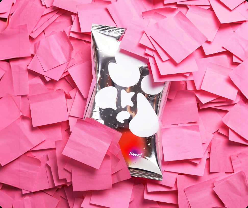 Flewd Sads Smashing stresscare bath soak pouch on a pile of pink sticky notes