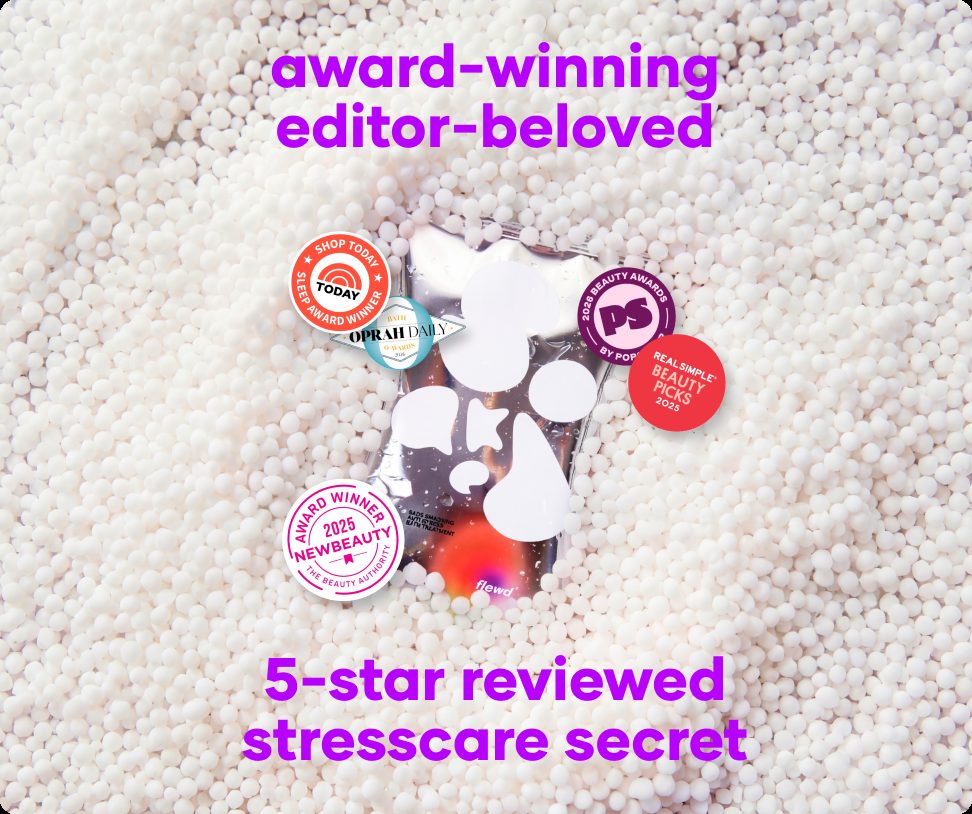 Flewd Sads Smashing stresscare soak with TODAY, Oprah Daily, PopSugar, Real Simple and NewBeauty badges