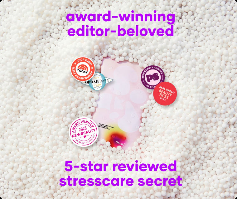 Flewd Stresscare Trio pouch with TODAY, Oprah Daily, PopSugar, Real Simple and NewBeauty badges