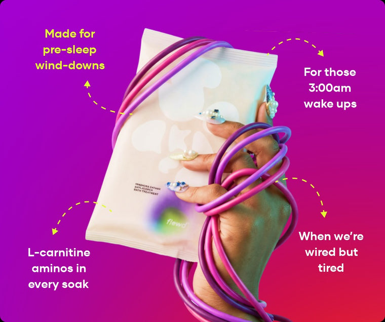 Insomnia Ending pouch in a hand wrapped in purple cables, part of the Flewd Whole Mood Bundle